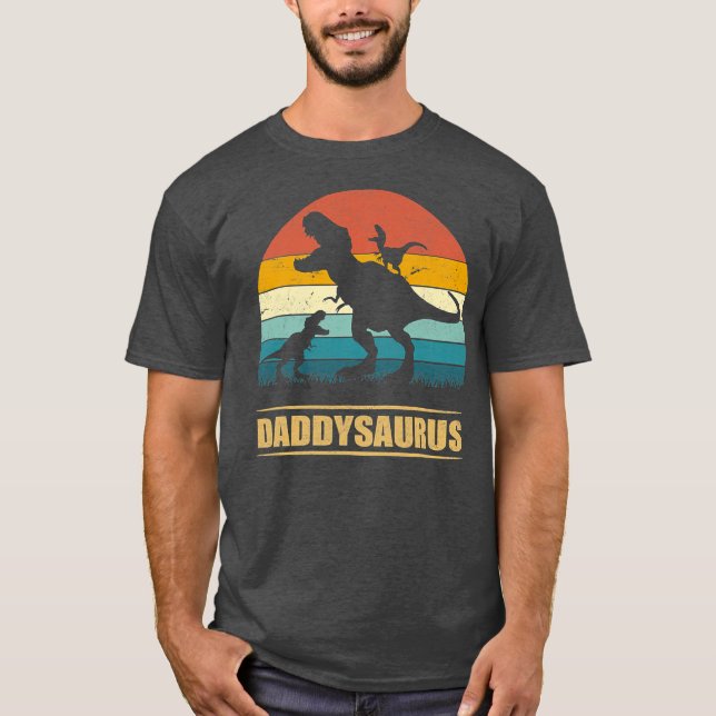 Pappa Dinosaur Daddysaurus 2 Kids Fars dag T Shirt (Framsida)