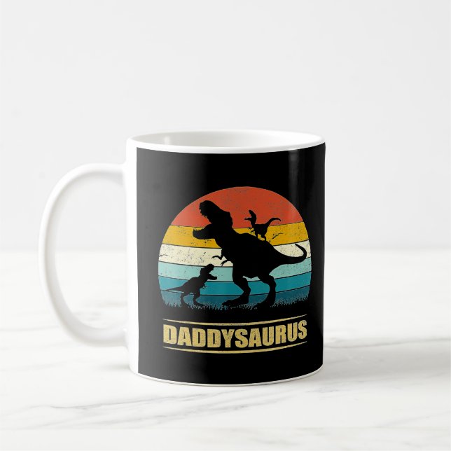 Pappa Dinosaur Daddysaurus 2 killar Fars dag Gif Kaffemugg (Vänster)