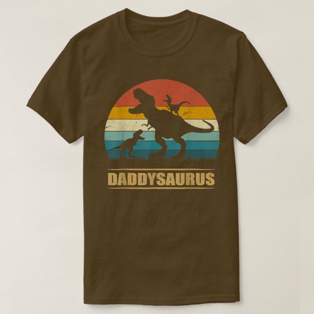 Pappa Dinosaur Daddysaurus 2 killar Fars dag Gif T Shirt (Design framsida)