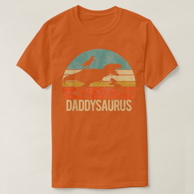 Pappa Dinosaur Daddysaurus 2 två barn Gift för Pap T Shirt (Design framsida)