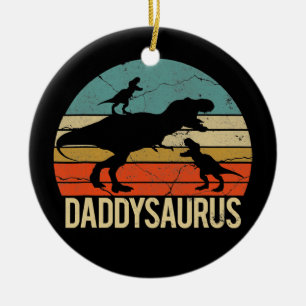 Pappa Dinosaur Daddysaurus 2 Två Kids jul Julgransprydnad Keramik