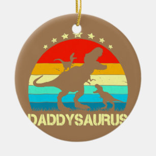 Pappa Dinosaur Daddysaurus 2 Two Kids Far Julgransprydnad Keramik
