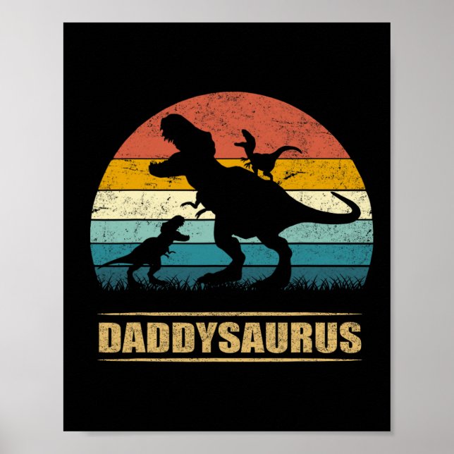 Pappa Dinosaur Daddysaurus 2 Two Kids Funny Far Poster (Framsidan)