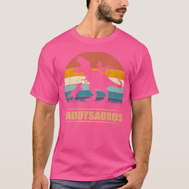Pappa Dinosaur Daddysaurus 2 Two Kids Funny Far T Shirt (Framsida)
