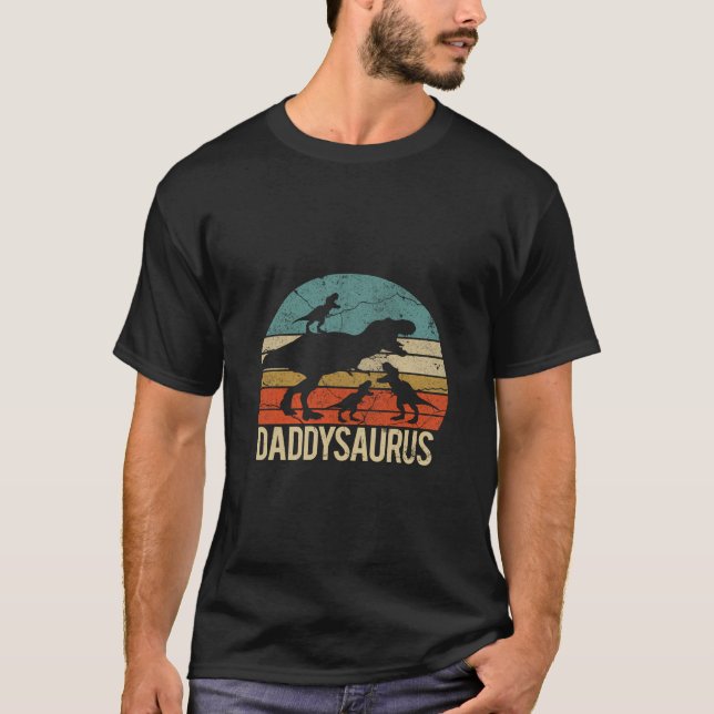 Pappa Dinosaur Daddysaurus 3 Three Kids Julafton C T Shirt (Framsida)