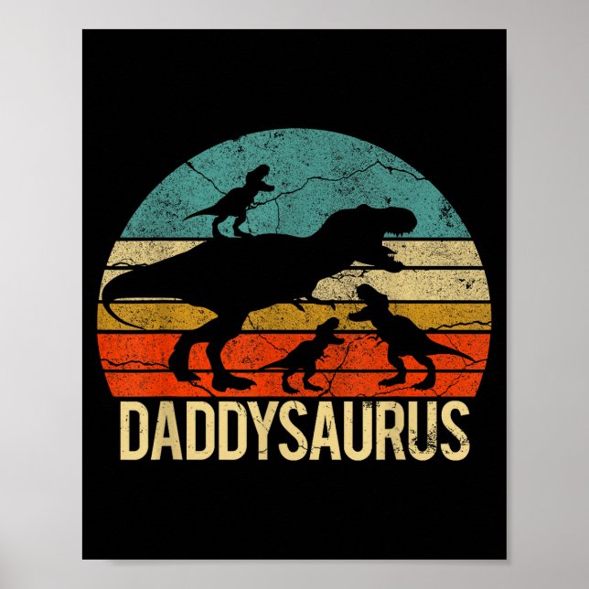 Pappa Dinosaur Daddysaurus 3 Tre Barn Xmas Julpres Poster (Framsidan)