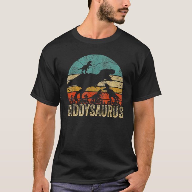 Pappa Dinosaur Daddysaurus 3 Två Kids Jul Fa T Shirt (Framsida)