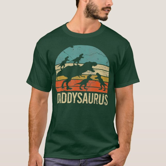 Pappa Dinosaur Daddysaurus 4 barn Gift for for T Shirt (Framsida)
