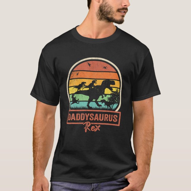Pappa Dinosaur Daddysaurus Rex 4 Kids Fars dag T Shirt (Framsida)
