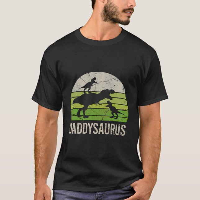 Pappa Dinosaur Funny Pappa Daddysaurus 2 Två barn  T Shirt (Framsida)