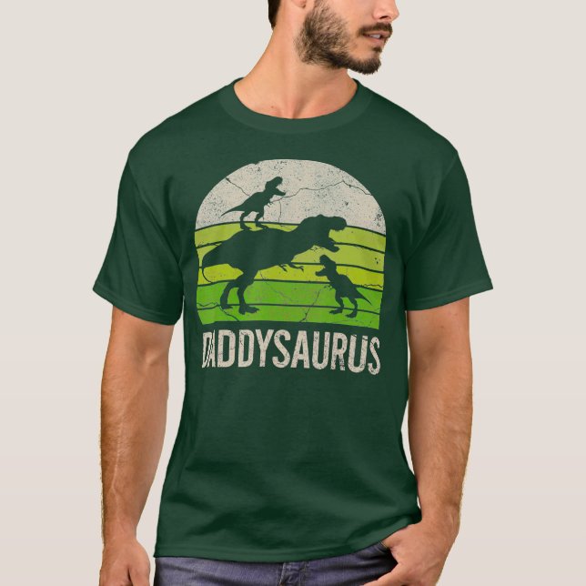 Pappa Dinosaur Funny Pappa Daddysaurus 2 Två barn T Shirt (Framsida)