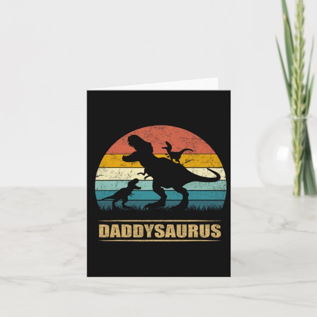 Pappa Dinosaurie Daddysaurus 2 Två Barn Rolig Papp Kort (Framsida)