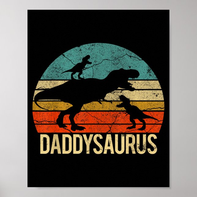Pappa Dinosaurie Pappasaurus 2 Två Barn Jul Pres Poster (Framsidan)