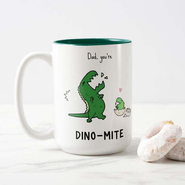 Pappa, du är Dino-mite T-Rex Två-Tonad Mugg (Med munk)