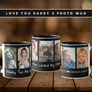 Pappa du är kär i oss 5 Photo Collage Black Mugg