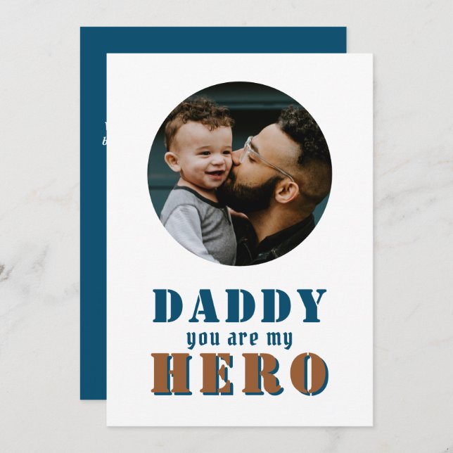 Pappa du är min Hero Pappa Photo Far's Day Kort (Fram/baksida)