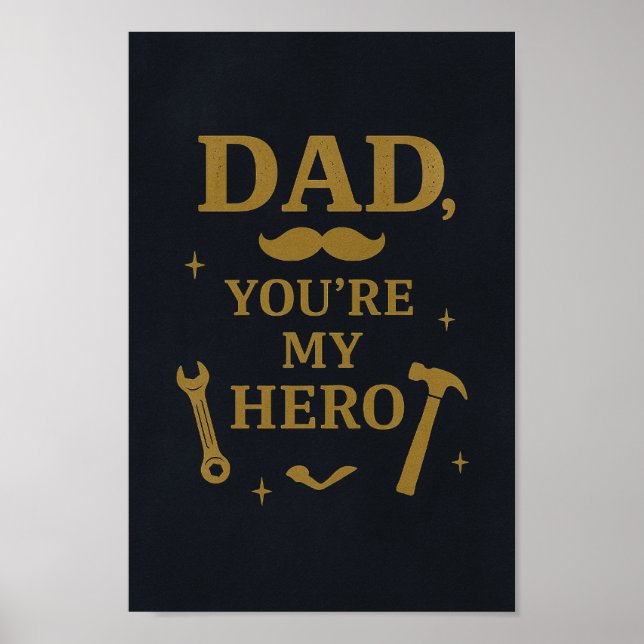 Pappa Du är min Hero Poster | Rustic Navy & Guld A (Framsidan)