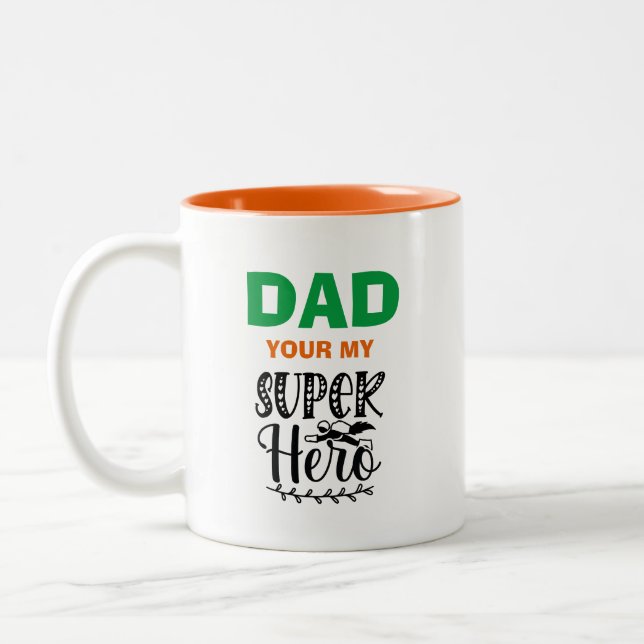Pappa, du är min superhjälte Två-Tonad mugg (Vänster)