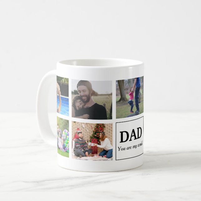 Pappa, du är min värld anpassad fotokollage kaffemugg (Framsida vänster)