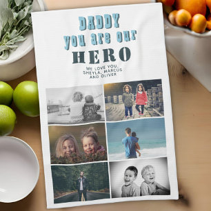Pappa du är vår Hero 6 Photo Collage Kökshandduk
