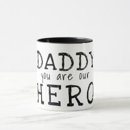 Pappa, du är vår hjälte typografi fadersdag mugg