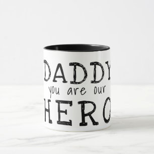 Pappa, du är vår hjälte typografi fadersdag mugg