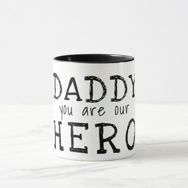 Pappa, du är vår hjälte typografi fadersdag mugg (Center)