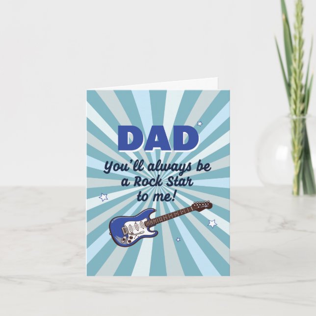 Pappa Elgitarr Rockstjärna Cool Blå Kort (Framsida)
