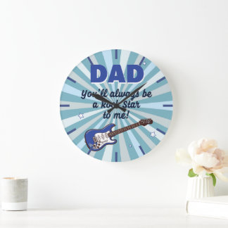 Pappa Elgitarr Rockstjärna Cool Blå Stor Klocka
