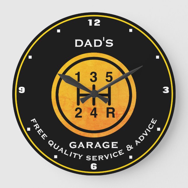 Pappa eller Any Namn Garage Black Guld Gear Shifte Stor Klocka (Framsida)
