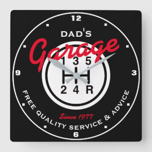 Pappa eller Any Namn Garage Black White Shift Knob Fyrkantig Klocka
