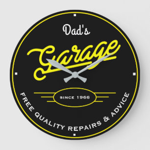 Pappa eller Any Namn Garage Retro Gult och Slogan Stor Klocka