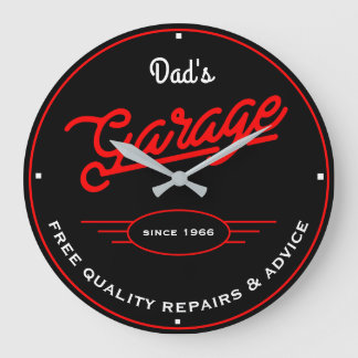 Pappa eller Any Namn Garage Retro Red och Slogan Stor Klocka