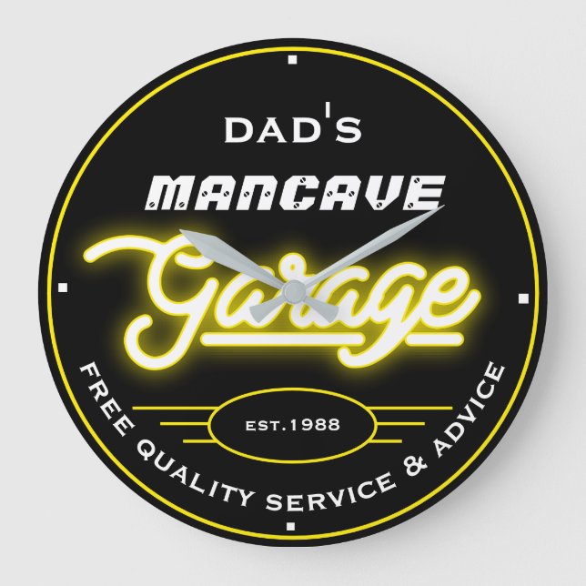 Pappa eller Any Namn Mancave Garage Gult Retro  Stor Klocka (Framsida)