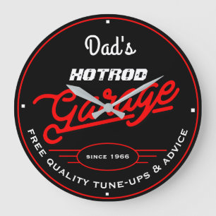 Pappa eller någon annan Namn-hotrod Garage Red Ret Stor Klocka