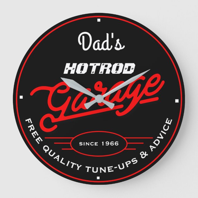 Pappa eller någon annan Namn-hotrod Garage Red Ret Stor Klocka (Framsida)