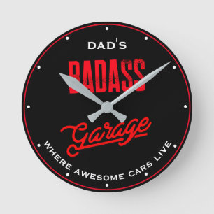 Pappa eller någon Namn Dålig trädgårdsröd på svart Rund Klocka