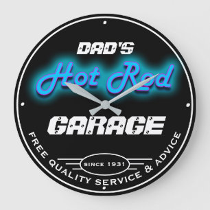 Pappa eller någon Namn Garage Blue Faux Neon Stor Klocka