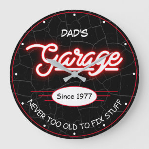 Pappa eller någon Namn Garage Red Neon Effect Stor Klocka