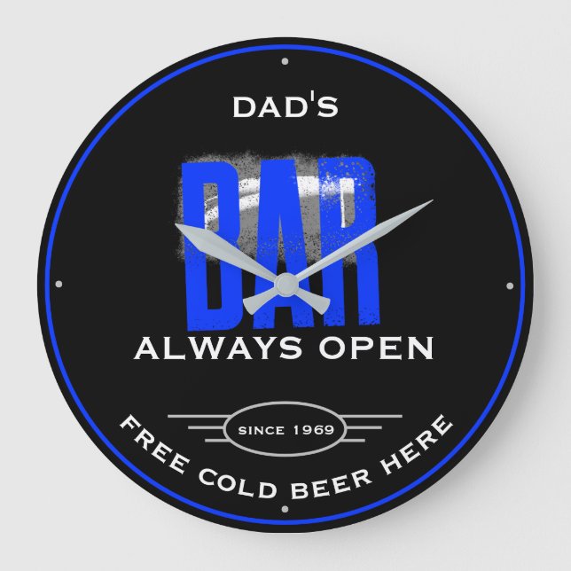 Pappa eller någon Namn Pub Blue Grunge Stor Klocka (Framsida)
