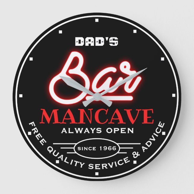 Pappa eller Valfri Namn Pub Mancave Black Stor Klocka (Framsida)