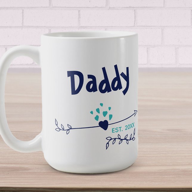 Pappa Est 20xx Hearts & Pilar Two Tone Blue Kaffemugg (Skapare uppladdad)