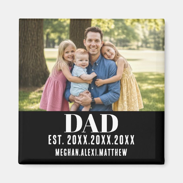 Pappa Est. År Namn Modern Skrift Svart Magnet (Framsidan)