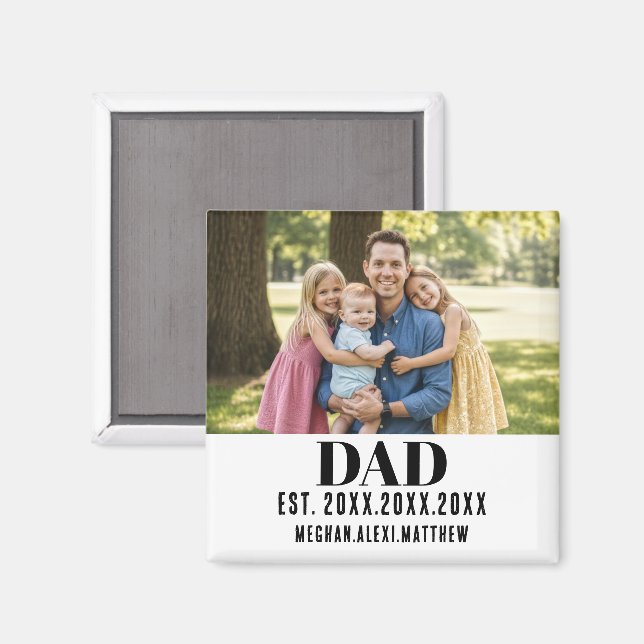 Pappa Est. År Namn Modern Skrift Vit Magnet (Front/Back)