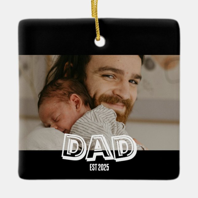 Pappa Est  Foto Present Ny Pappa Minne Julgransprydnad Keramik (Framsida)