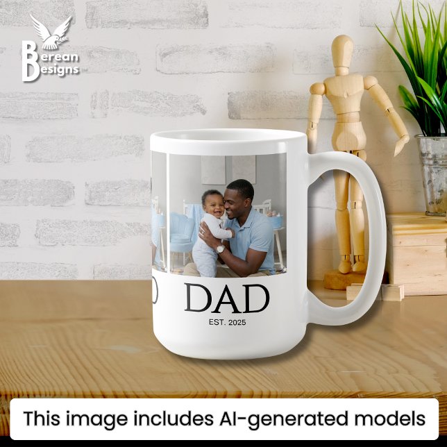 Pappa Est Grundad Klassiska Kepsar Vita Foto Kaffemugg (Stylish DAD ESTABLISHED photo mug. Ideal Father's Day or birthday gift for dads.)