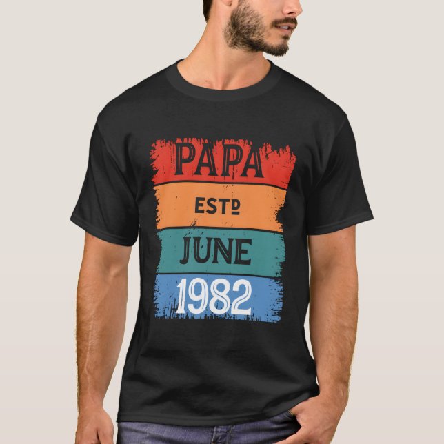Pappa Est juni 1982 Proud Grandpa Best Pappa Top L T Shirt (Framsida)