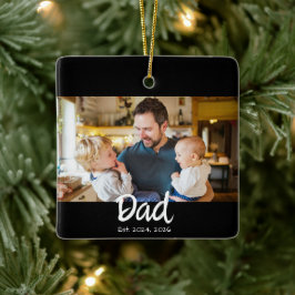 Pappa Establerade Foto Svart Vitt Julgransprydnad Keramik