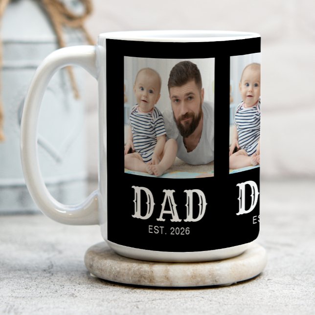 Pappa Established Typography Svart 3 Foto Kaffemugg (Skapare uppladdad)
