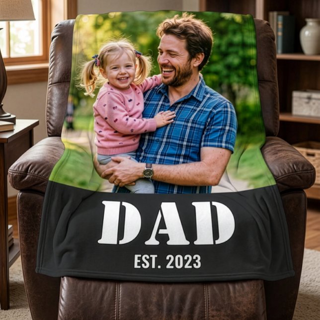 Pappa etablerade enkel fet vit text och foto fleecefilt (Skapare uppladdad)